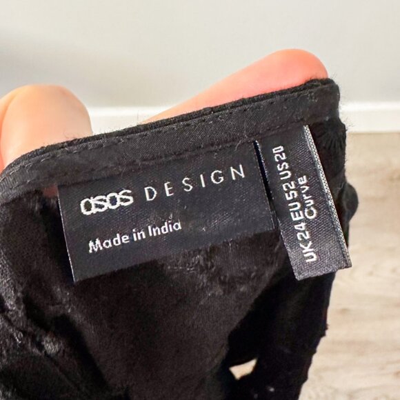 ASOS Design Curve Broderie Smock Top with Peplum Hem & Puff Sleeve in Black - Picture 8 of 13